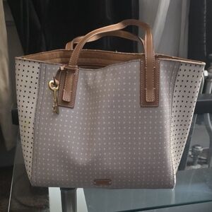 Elegant Tan and Cream Tote Bag